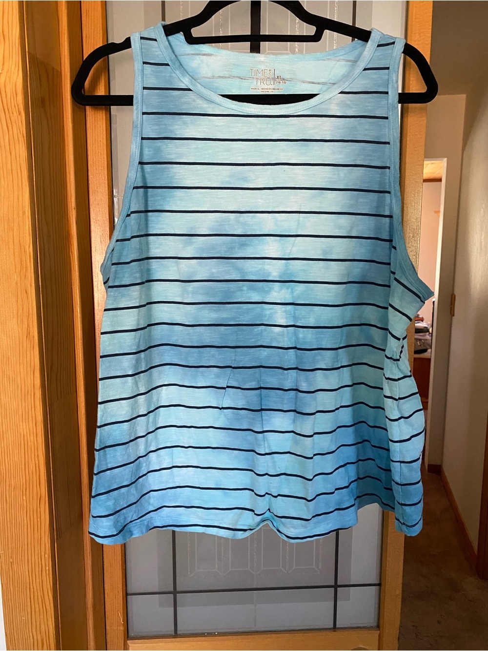 Time and Tru Light Blue Striped Tank Top
